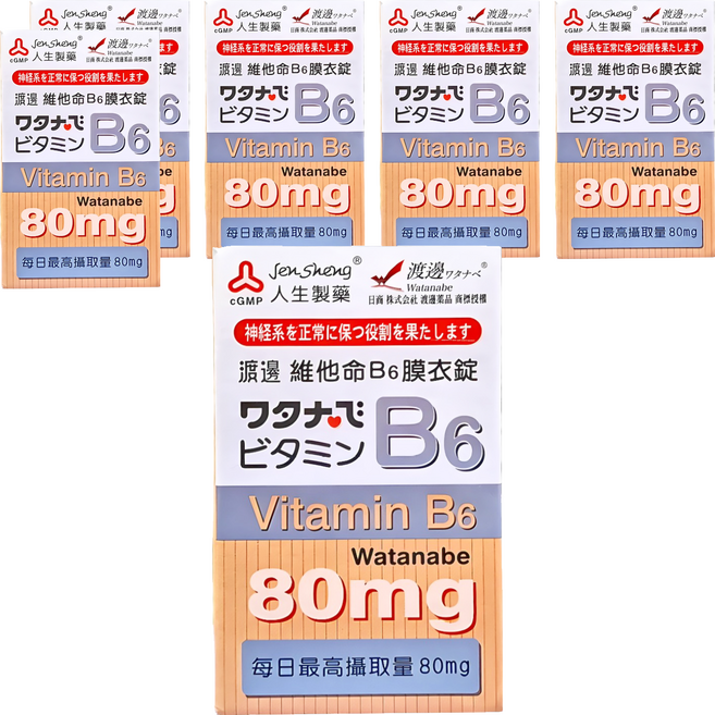 Jen Sheng 人生製藥 渡邊 維他命B6 膜衣錠 80mg, 80錠, 6盒