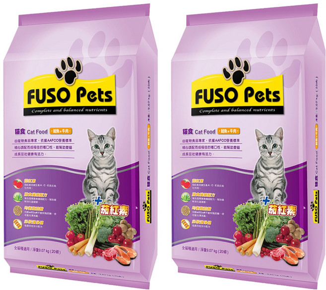 福壽實業 FUSO Pets 貓食, 鮭魚 + 牛肉, 9.07kg, 2袋