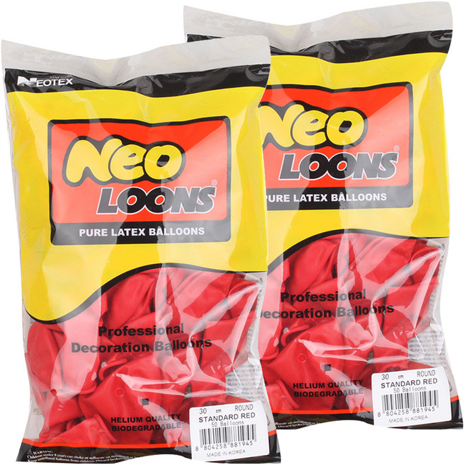 네오텍스 30cm 라운드풍선, 스탠다드 레드, 2개