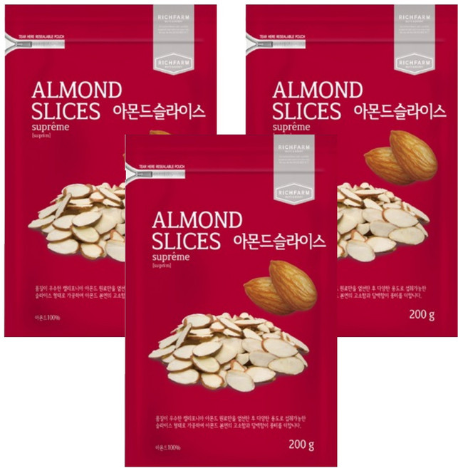RichFarm Nuts 杏仁片, 200g, 3包