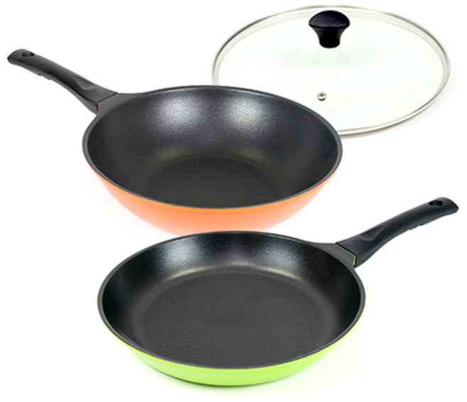 Kitchen-Art 鑽石不沾鍋三件組, 28公分平底鍋 + 28公分炒鍋 + 28公分鍋蓋, 混合顏色, 1組