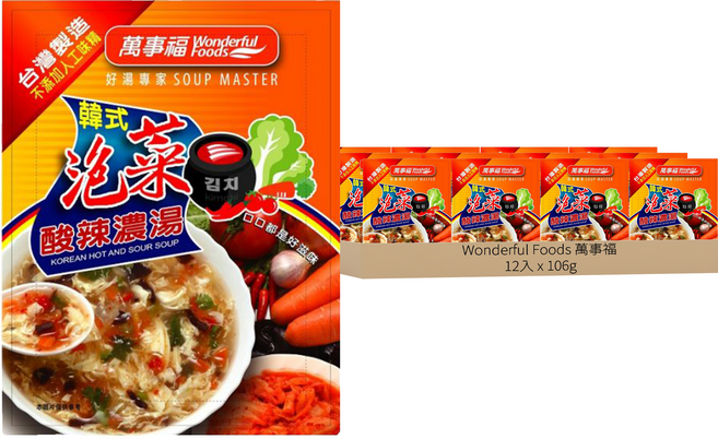 Wonderful Foods 萬事福 韓式泡菜酸辣濃湯 2入, 106g, 6袋