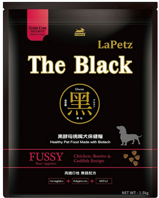 LaPetz 樂倍 黑酵母挑嘴犬保健糧, 雞肉 + 鰹魚 + 鱈魚, 1.5kg, 1袋