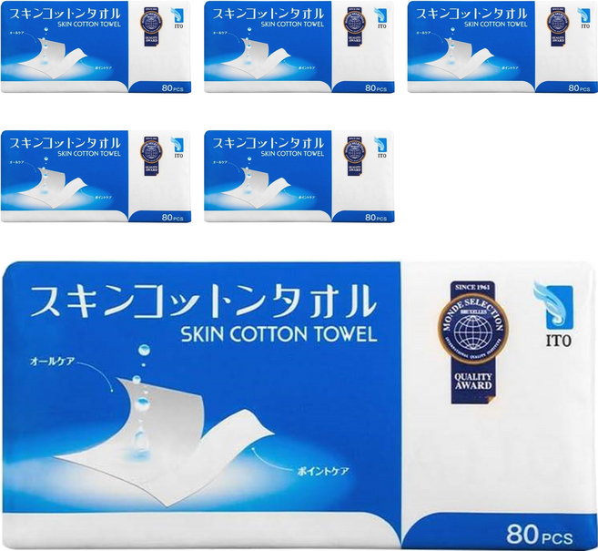 ITO 日本伊藤 抽取式洗臉巾 80張, 白色, 6包, 無香