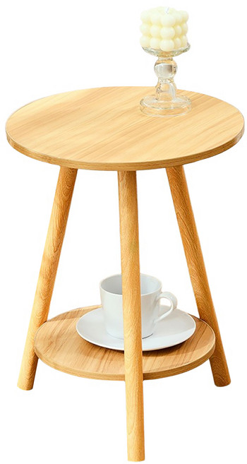 北歐風簡約雙層茶几/小圓桌, 淺胡桃色