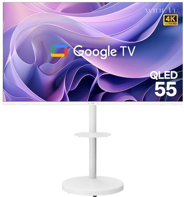 와이드뷰 4K UHD QLED 구글 스마트 TV + 이동식 스탠드 화이트 세트, QWGE55UT1, 방문설치, 스탠드형, 139cm(55인치)