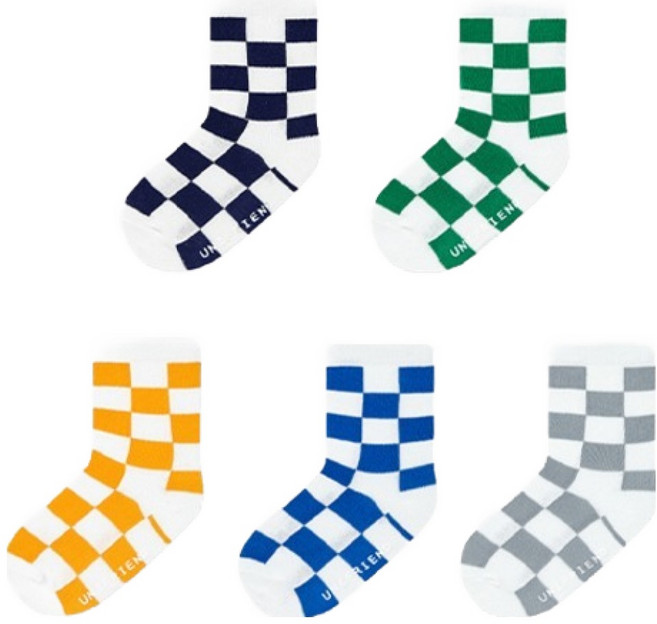 유니프랜드 아동용 체크 민자 양말 5종 세트