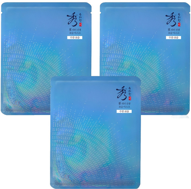Sooryehan 秀雅韓 水潤人參保濕面膜, 3片, 1片