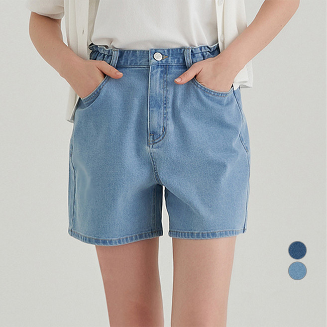 ELLE PARIS 스탠다드핏 베이직 경량 데님 밴딩 쇼츠