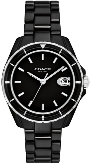 COACH 蔻馳 Preston 女士陶瓷腕錶 黑色陶瓷鍊帶 黑色面盤 32mm