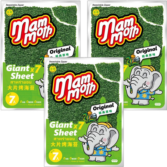 mam moth MM象 泰式烤海苔 經典原味, 42g, 3包