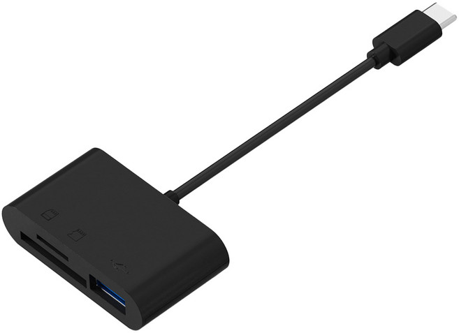 아이엠듀 C타입 3 in 1 USB TF SD카드 리더기, 블랙, 1개