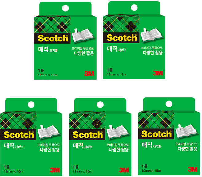 스카치 매직 테이프 리필 12mm x 18m, 혼합색상, 5개