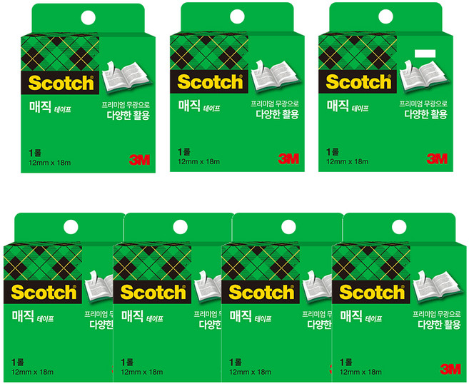 스카치 매직 테이프 리필 12mm x 18m, 혼합 색상, 7개