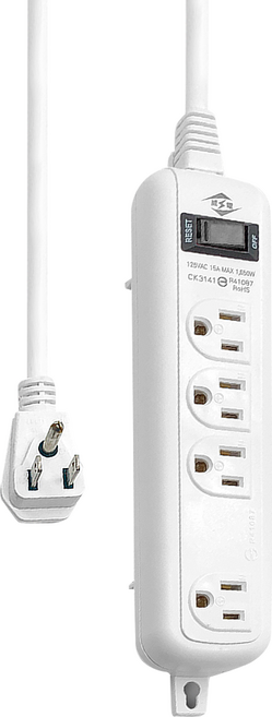 WeiTien 威電 過載斷電電源線組 1開4座 15A, 2.7m, 白色, 1個