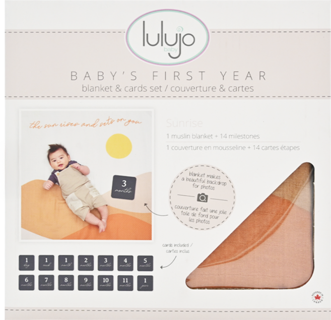lulujo 寶寶成長卡片組 1 muslin 包巾 + 14 里程碑