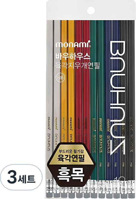 모나미 바우하우스 클래식 육각지우개 연필 HB 6종 x 2p 세트, 혼합색상, 3세트
