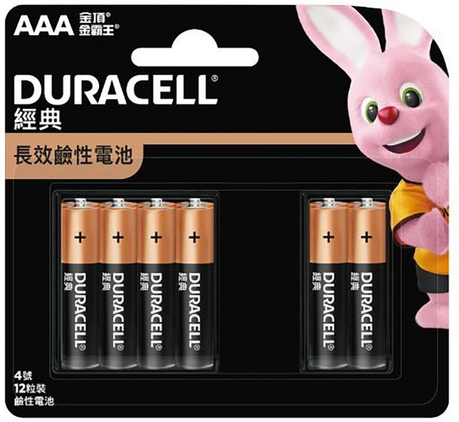 DURACELL 金頂 台灣公司貨 經典鹼性電池 AAA 4號, 12顆, 1組