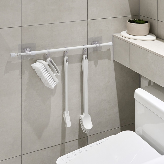 까사마루 길이 조절 압축봉 + 브라켓 홀더 2p + S자 고리 5p 세트, 화이트