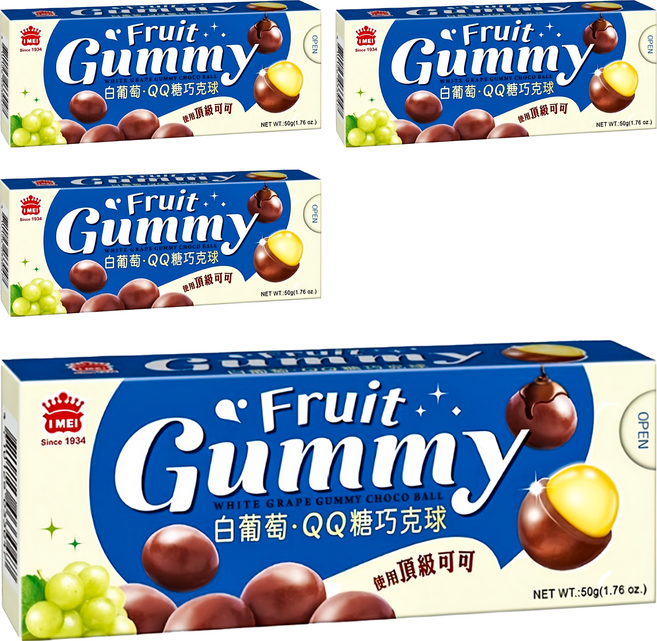 義美 白葡萄QQ糖巧克球, 50g, 4盒