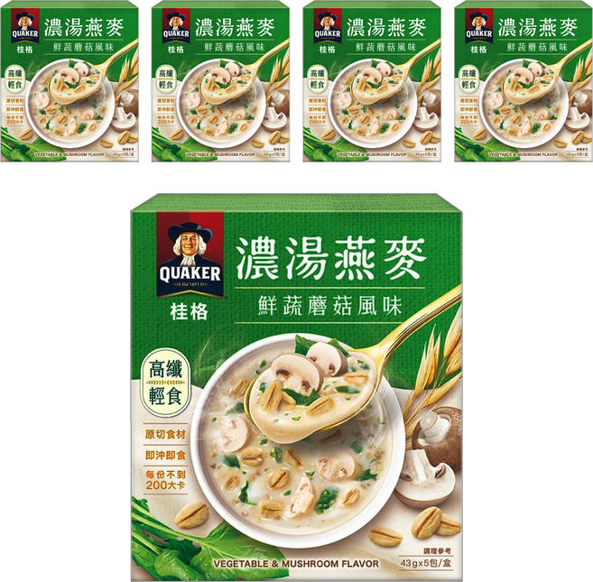 QUAKER 桂格 濃湯燕麥 鮮蔬蘑菇風味 5包入, 215g, 5盒