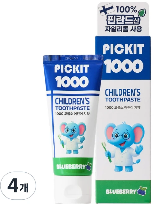 픽킷 1000 고불소 어린이치약 블루베리향, 60g, 4개 - 쿠팡