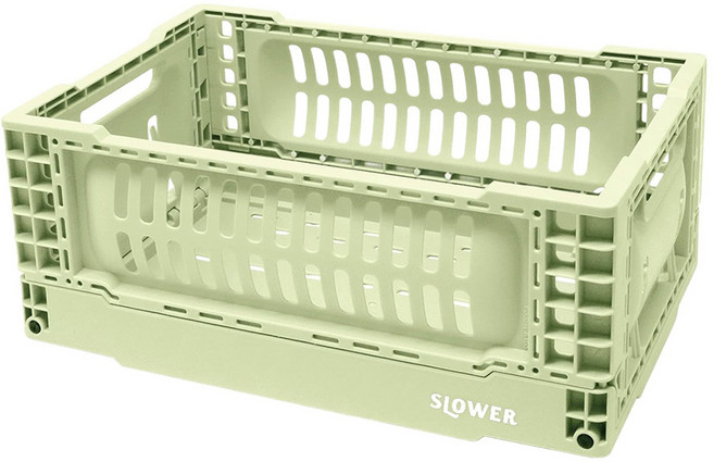 日本 SLOWER 折疊收納籃 350g 5L S(30 x 20 x 12.2cm), 霧綠色, 1個
