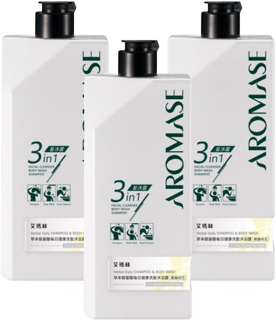 AROMASE 艾瑪絲 草本胺基酸每日健康洗髮沐浴露 甦醒純花, 3個, 520ml