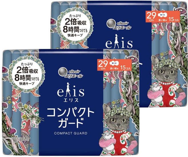 elleair 艾黎艾爾 elis 愛麗思 極致薄衛生棉 護翼型, 夜用量多型(29cm), 15片, 2包