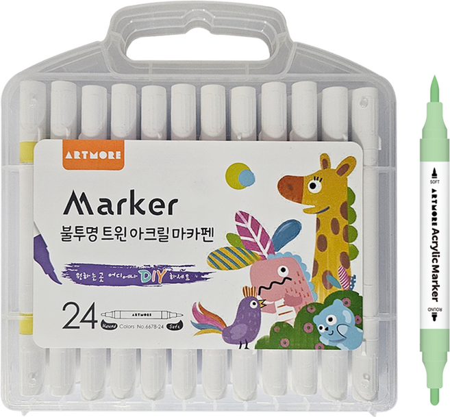 아트모아 불투명 트윈 아크릴 마카펜 세트, 1세트, 24색