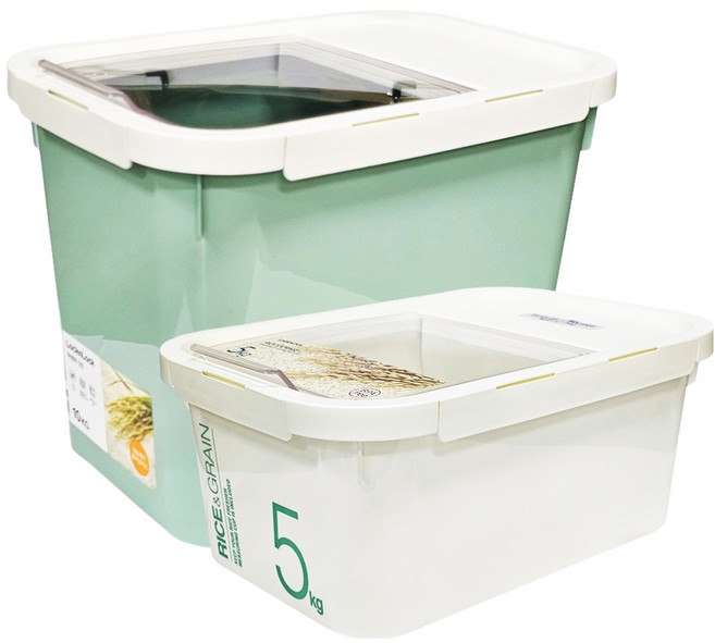 LocknLock 樂扣樂扣 密封儲米箱兩入組 10kg+5kg, 綠色 + 白色, 1組