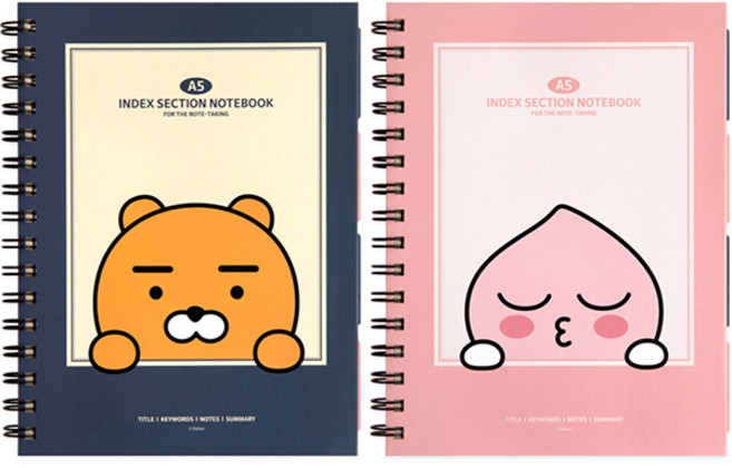 KAKAO FRIENDS 現代風格A5線圈筆記本 2本, Ryan+Apeach, 1組