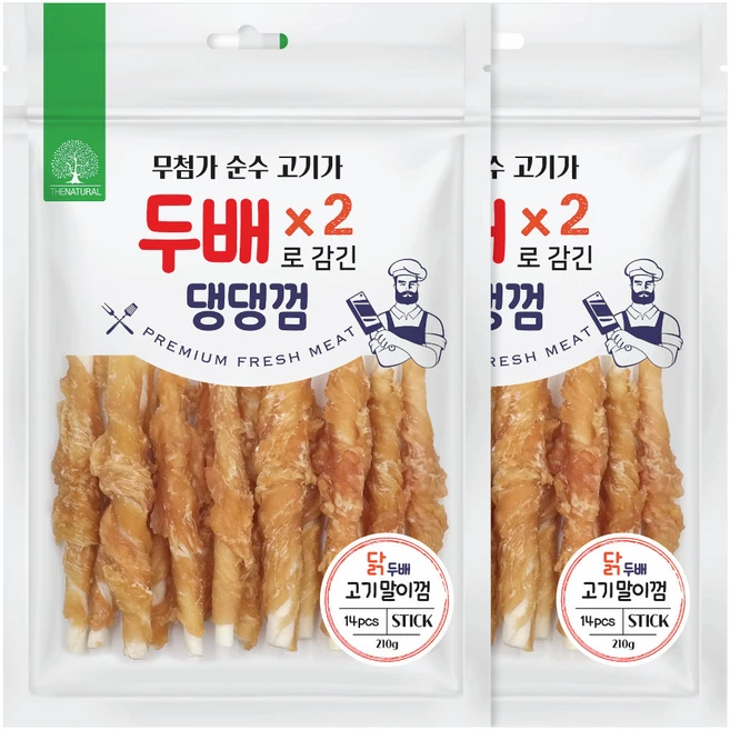 더내추럴 강아지 두배 댕댕껌, 치킨 스틱, 210g, 2개 - 쿠팡