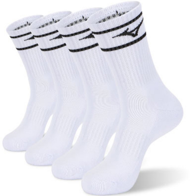 미즈노 라이너 더블 쿠션 크루 양말, 화이트, 4개