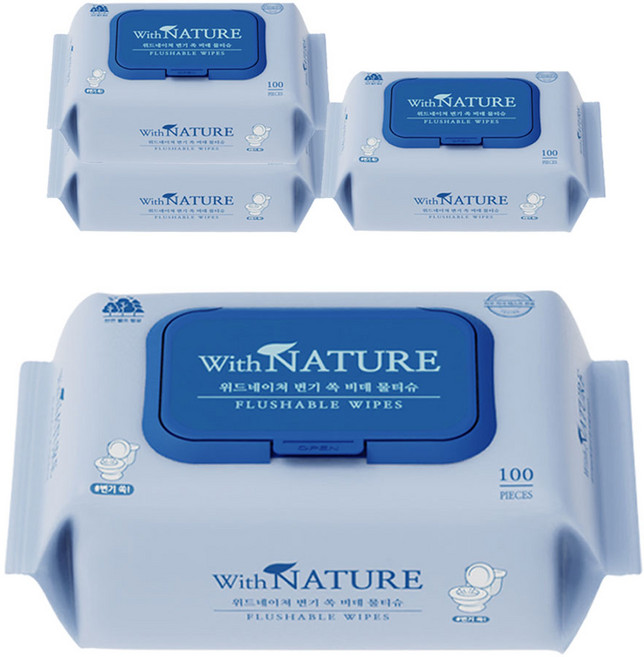 위드네이쳐 변기 쏙 비데 물티슈, 4개, 100매, 70g