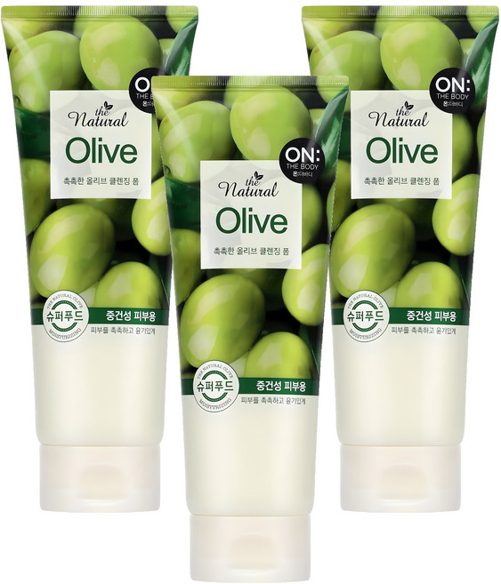 온더바디 더 내추럴 올리브 촉촉한 클렌징 폼, 200g, 3개