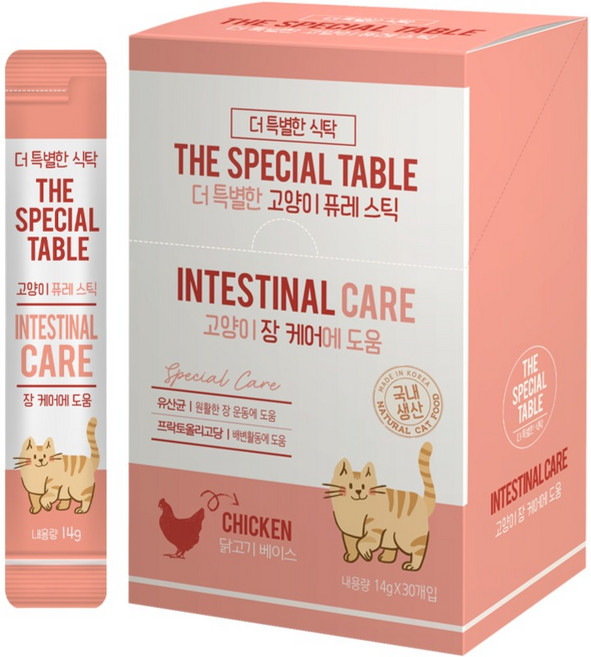 더특별한식탁 촉촉 고양이 퓨레 스틱, 장 케어, 14g, 30개