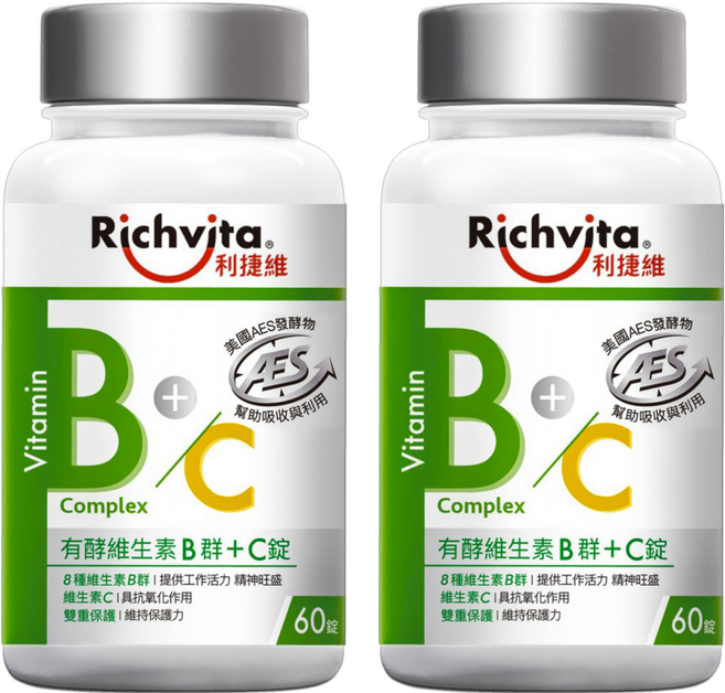 Richvita 利捷維 有酵維生素B群 + C錠, 60錠, 2瓶