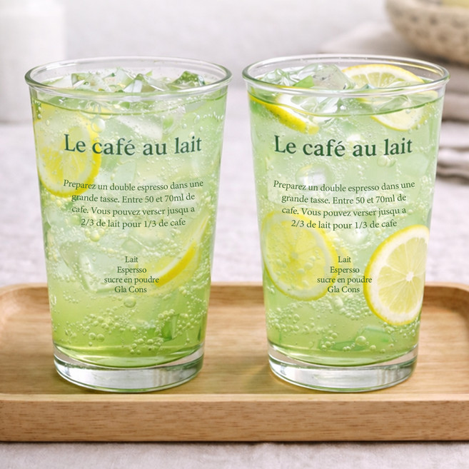 트레이드웨이 유리컵 홈카페 하이볼잔 350ml, 그린레터링, 2개