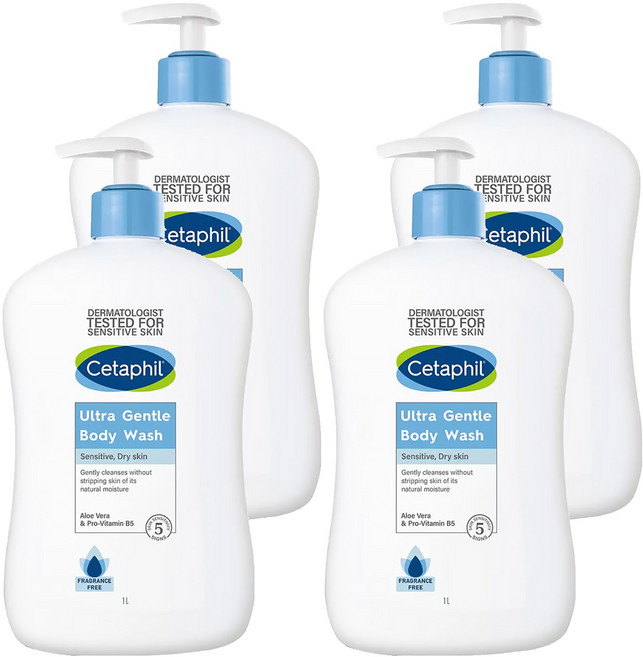 Cetaphil 舒特膚 B5極致舒敏沐浴乳, 4瓶, 1L