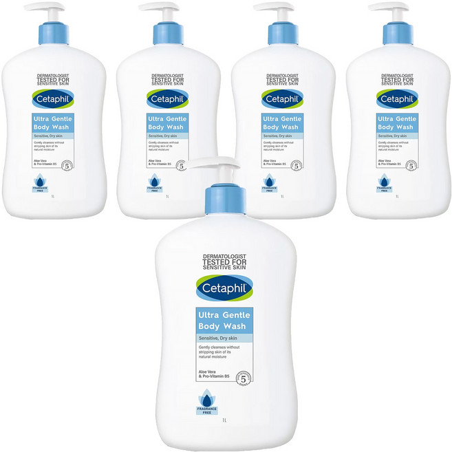 Cetaphil 舒特膚 B5極致舒敏沐浴乳, 5瓶, 1L