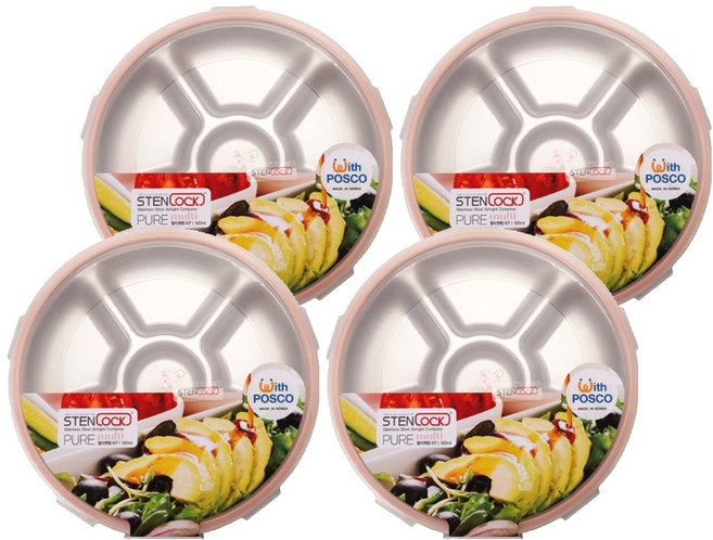 스텐락 퓨어 멀티 원형 밀폐용기 4호 6구, 4개, 920ml