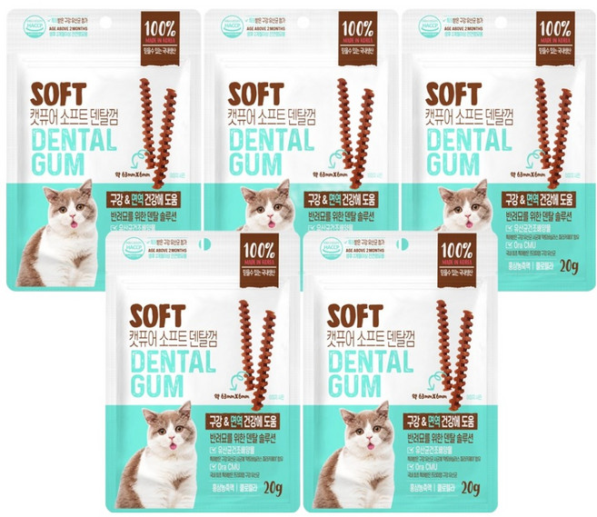 캣퓨어 고양이 소프트 덴탈껌, 20g, 5개, 구강 면역건강에 도움