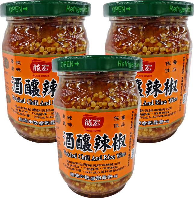 龍宏 酒釀辣椒 台灣朝天椒與精純米酒 無添加防腐劑, 360g, 3罐