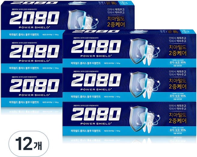 2080 파워 쉴드 치약 블루 더블민트, 150g, 1개입, 12개