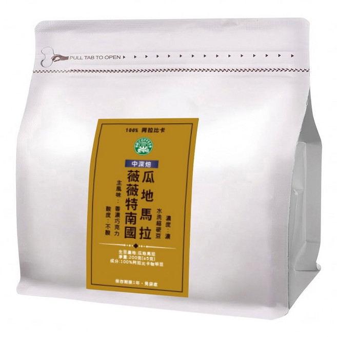 eCOFFEE 壹咖啡 經典單品 瓜地馬拉薇薇特咖啡豆, 咖啡豆(無研磨), 200g, 1包