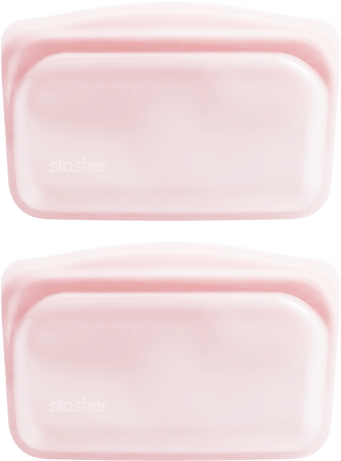 stasher 長形矽膠密封袋 粉紅色, 355ml, 2個, 1入