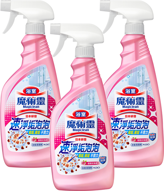 Kao 花王 Magiclean 魔術靈 台灣公司貨 浴室清潔劑 噴槍瓶 優雅玫瑰, 500ml, 3瓶