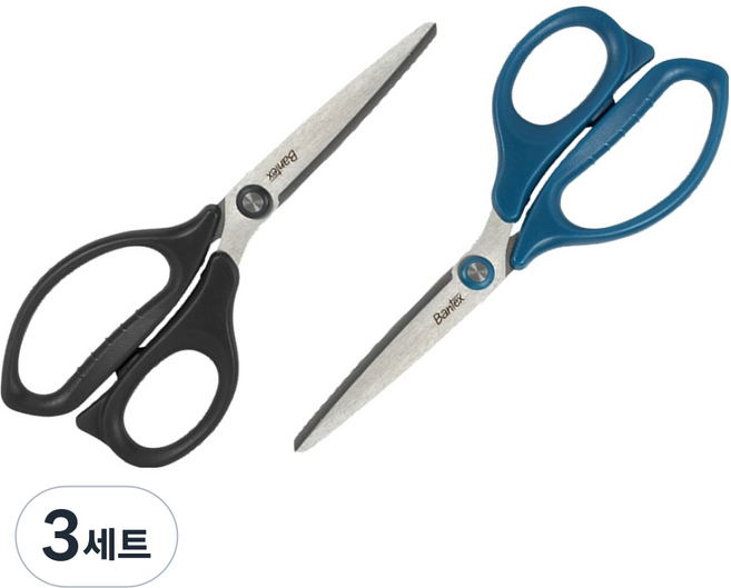 반텍스 사무용 가위 대형 210mm 2종 세트, 블랙, 블루, 3세트