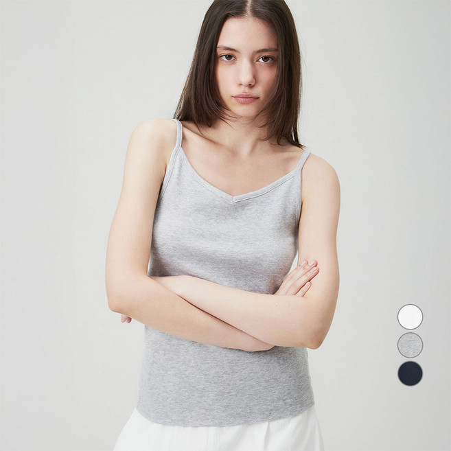 ELLEPARIS 여성용 통기성 브이넥 베이직 립 탱크 나시